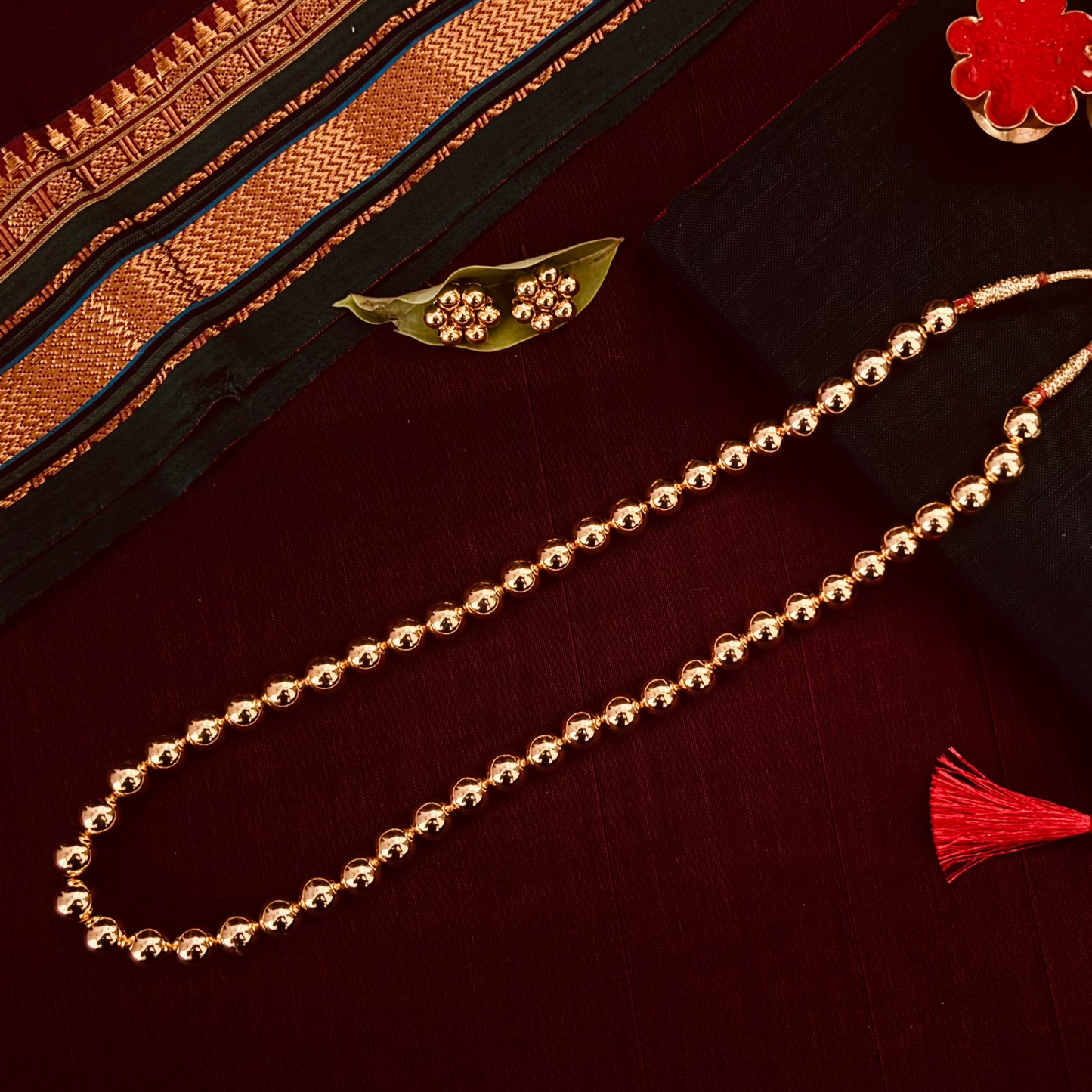 Ekdani & Earrings| Long Necklace Set | Sonsala | एकदाणी + कुडी
