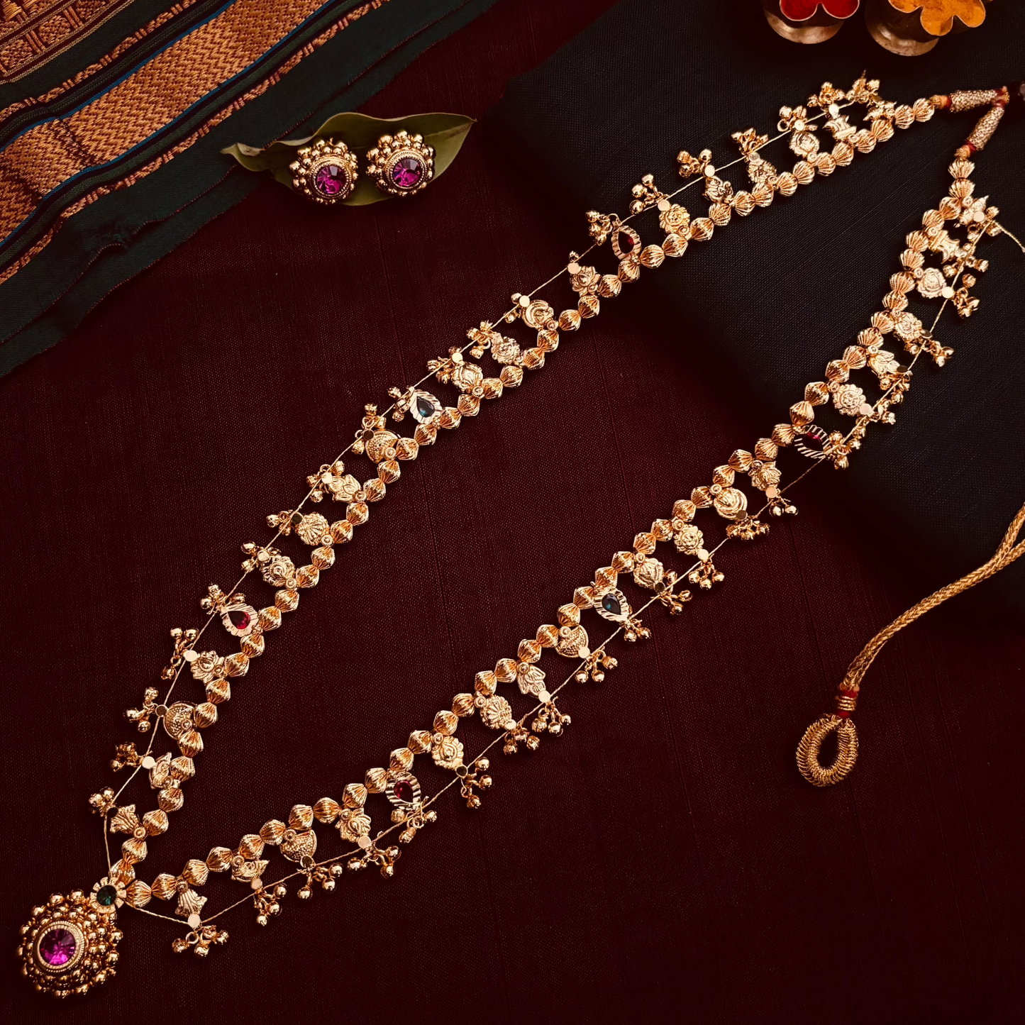 Kolhapuri Saaj & Earrings| Long Necklace Set | Sonsala | कोल्हापुरी साज + कानातले