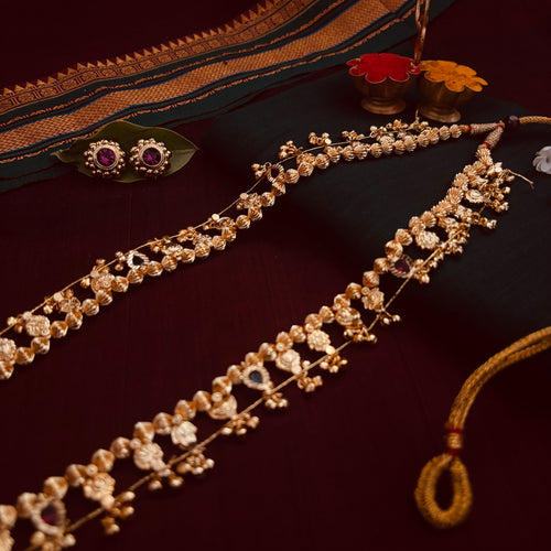 Kolhapuri Saaj & Earrings| Long Necklace Set | Sonsala | कोल्हापुरी साज + कानातले
