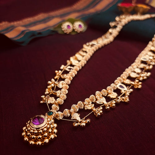Kolhapuri Saaj & Earrings| Long Necklace Set | Sonsala | कोल्हापुरी साज + कानातले