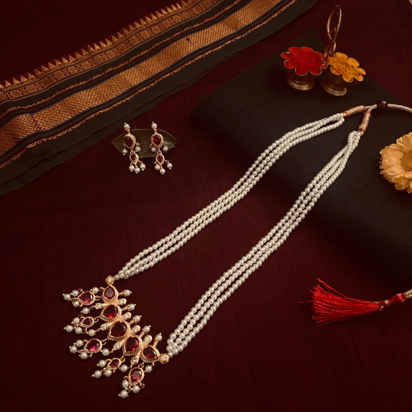 Tanmani & Earrings| Long Necklace Set | Sonsala | तन्मणी + कानातले