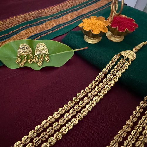 Pohe Har & Earrings| Long Necklace Set | Sonsala | पोहे हार + कानातले